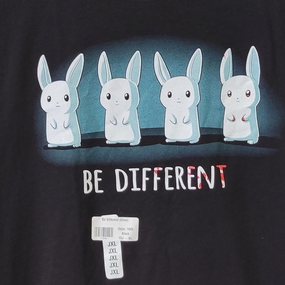 Teeturtle Glow In the Dark Rabbit  Be Different T-Shirt Black XL - Picture 2 of 7